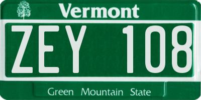 VT license plate ZEY108