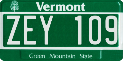 VT license plate ZEY109