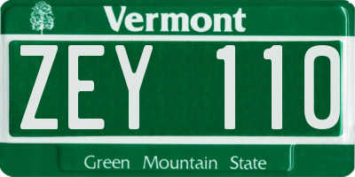 VT license plate ZEY110