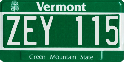 VT license plate ZEY115