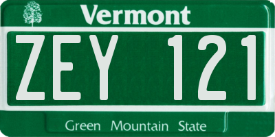 VT license plate ZEY121