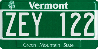 VT license plate ZEY122