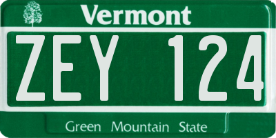 VT license plate ZEY124