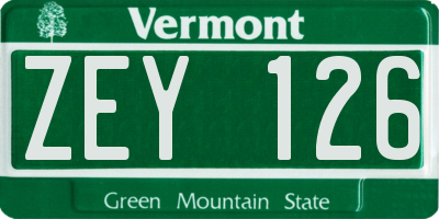 VT license plate ZEY126
