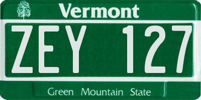 VT license plate ZEY127