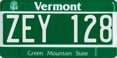 VT license plate ZEY128