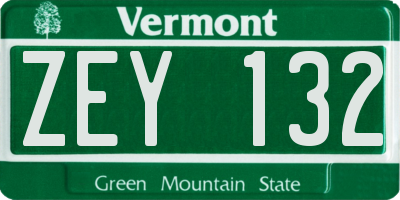 VT license plate ZEY132