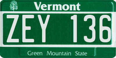 VT license plate ZEY136