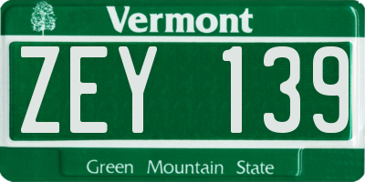 VT license plate ZEY139