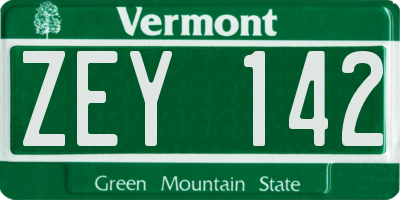 VT license plate ZEY142