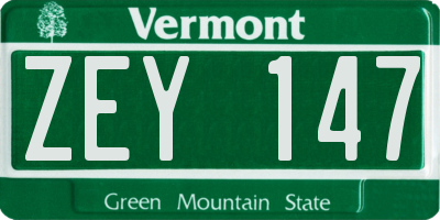 VT license plate ZEY147