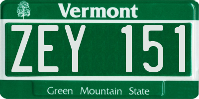 VT license plate ZEY151