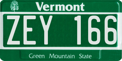 VT license plate ZEY166