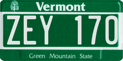 VT license plate ZEY170