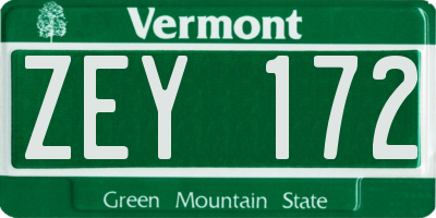 VT license plate ZEY172