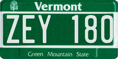 VT license plate ZEY180