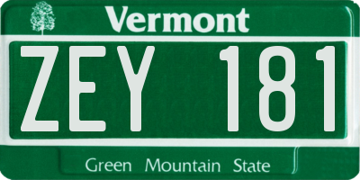 VT license plate ZEY181