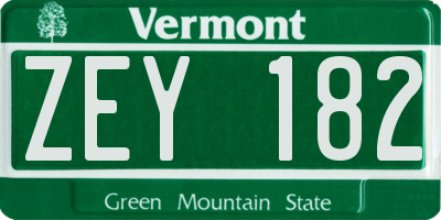 VT license plate ZEY182
