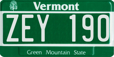 VT license plate ZEY190