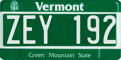 VT license plate ZEY192