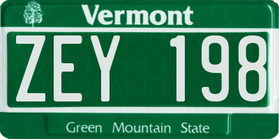 VT license plate ZEY198