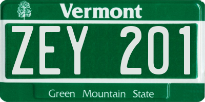 VT license plate ZEY201