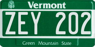 VT license plate ZEY202