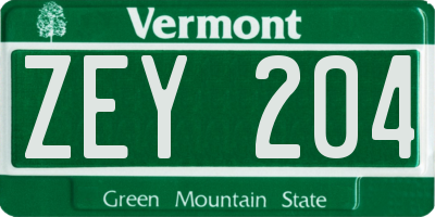 VT license plate ZEY204
