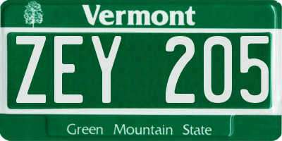 VT license plate ZEY205