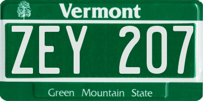 VT license plate ZEY207