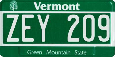 VT license plate ZEY209