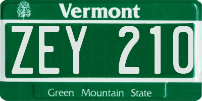 VT license plate ZEY210