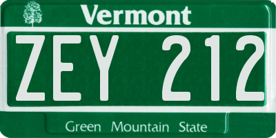 VT license plate ZEY212