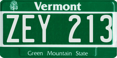 VT license plate ZEY213