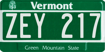VT license plate ZEY217