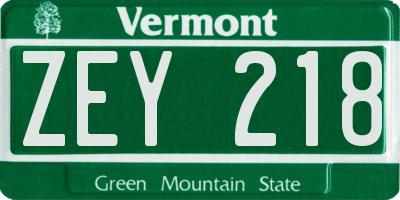 VT license plate ZEY218