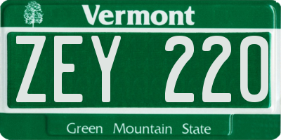 VT license plate ZEY220