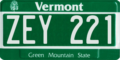 VT license plate ZEY221