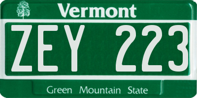 VT license plate ZEY223