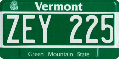 VT license plate ZEY225