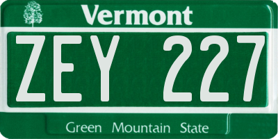 VT license plate ZEY227