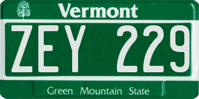 VT license plate ZEY229