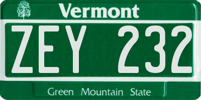 VT license plate ZEY232