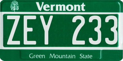 VT license plate ZEY233