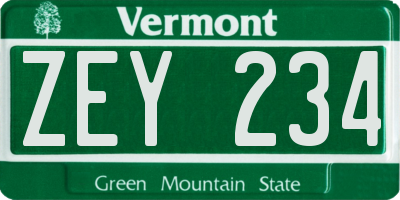 VT license plate ZEY234