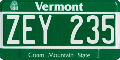 VT license plate ZEY235