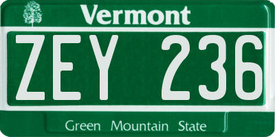 VT license plate ZEY236