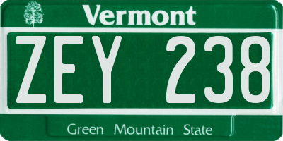 VT license plate ZEY238