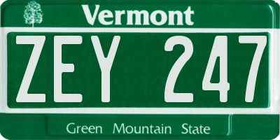 VT license plate ZEY247