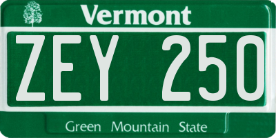 VT license plate ZEY250